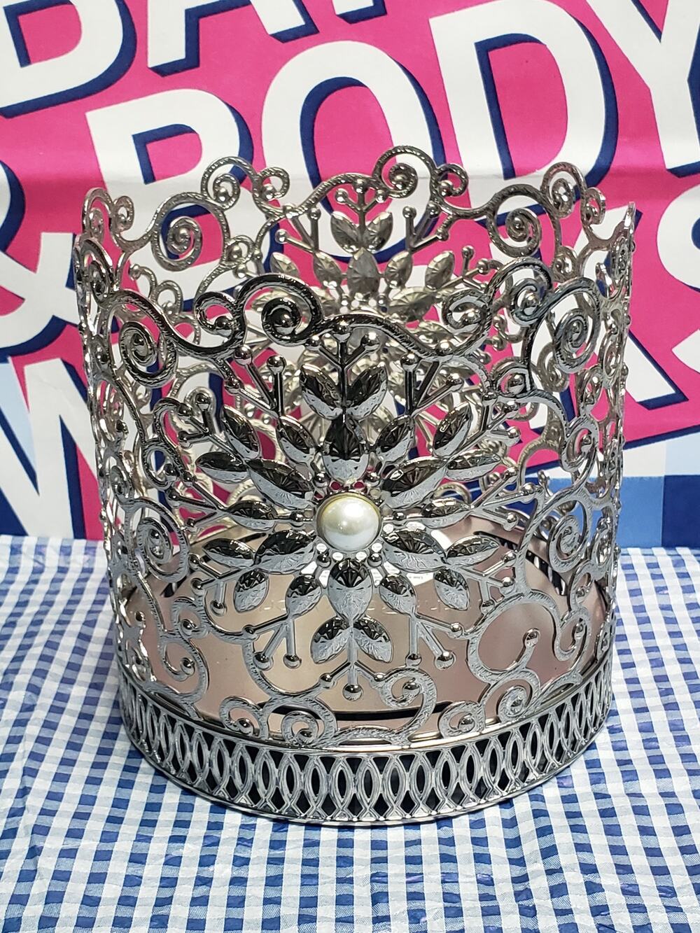 BBW Ornate Pearl Silver Snowflake Large 3 Wick Candle Holder